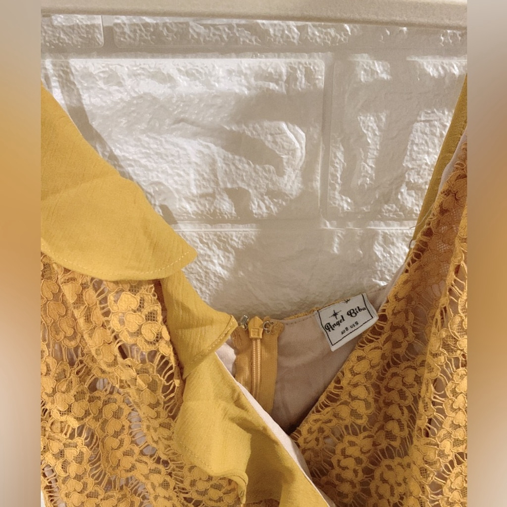 Excellent Condition Ruffle Trim Yellow Mustard Dress | Adjustable Strap | Angel - Picture 3 of 7